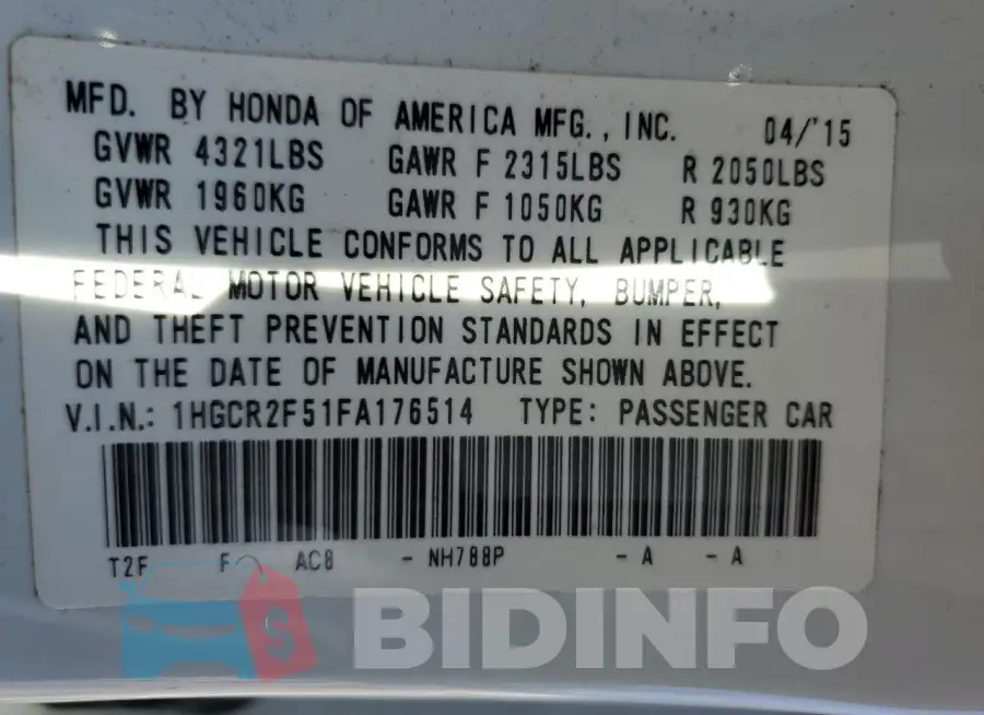 1HGCR2F51FA176514 Photo# 12