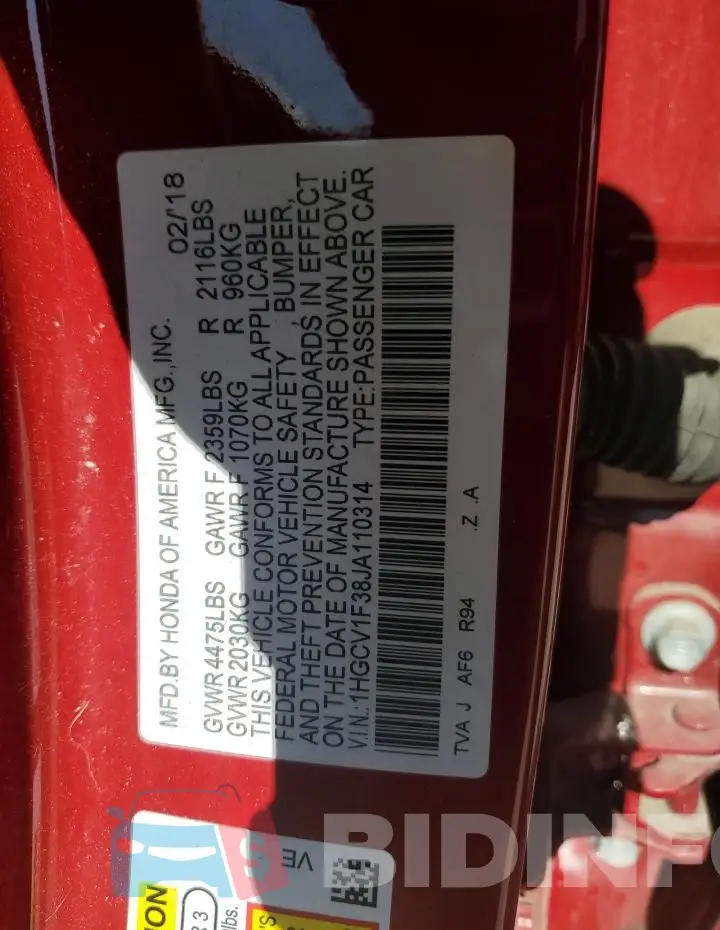1HGCV1F38JA110314 Photo# 12