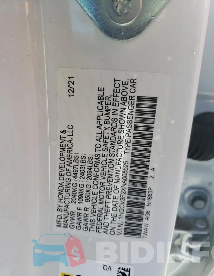 1HGCV3F2XNA005525 Photo# 12