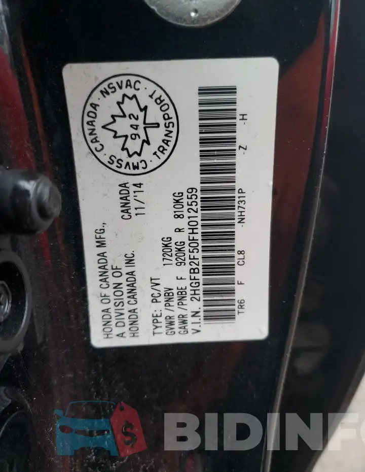 2HGFB2F50FH012559 Photo# 12