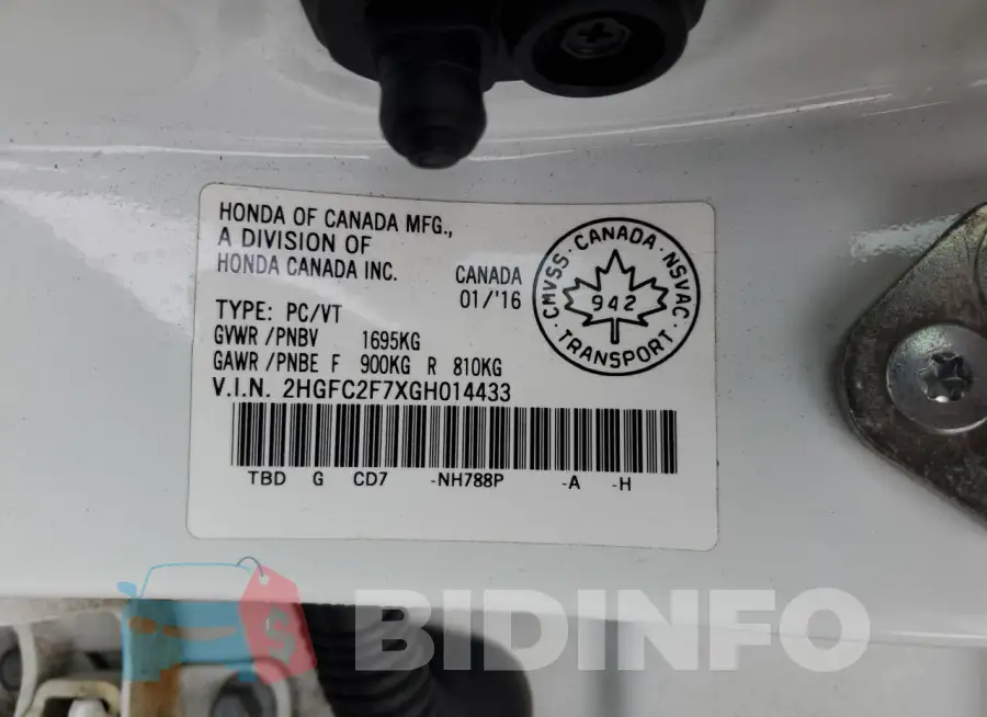 2HGFC2F7XGH014433 Photo# 13