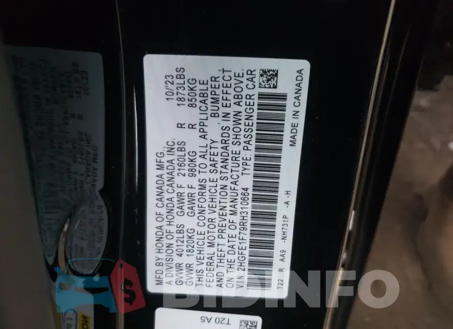 2HGFE1F79RH310664 Photo# 12