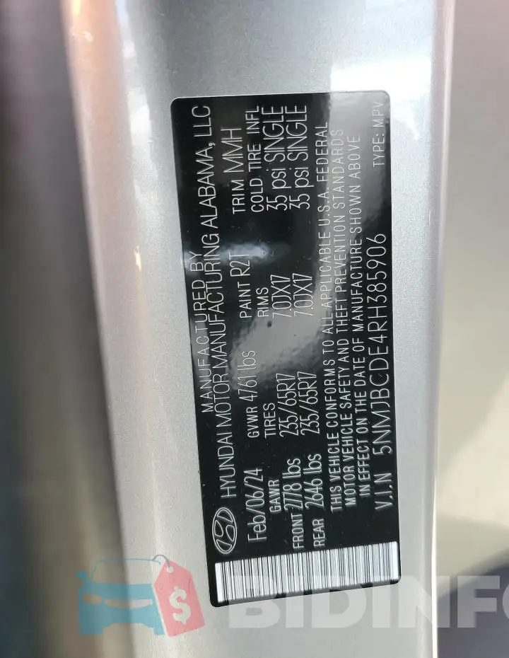 5NMJBCDE4RH385906 Photo# 13