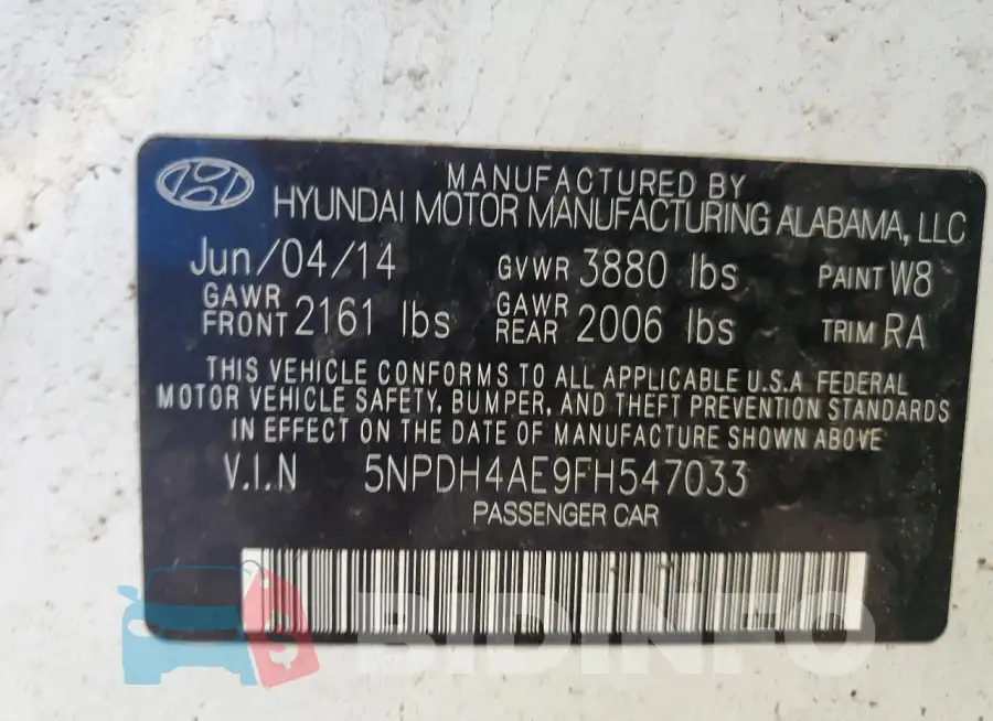 5NPDH4AE9FH547033 Photo# 13
