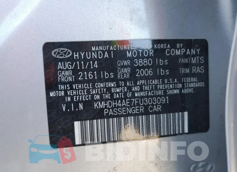 KMHDH4AE7FU303091 Photo# 12