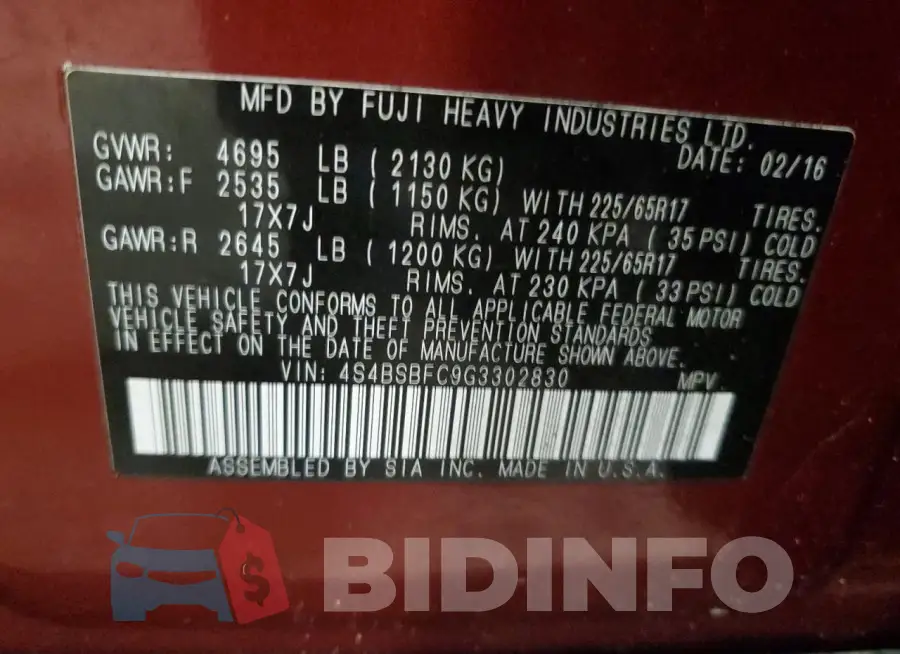 4S4BSBFC9G3302830 Photo# 13