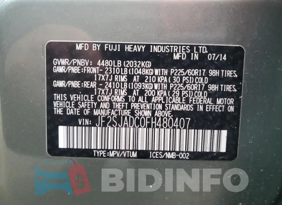 JF2SJADC0FH480407 Photo# 14