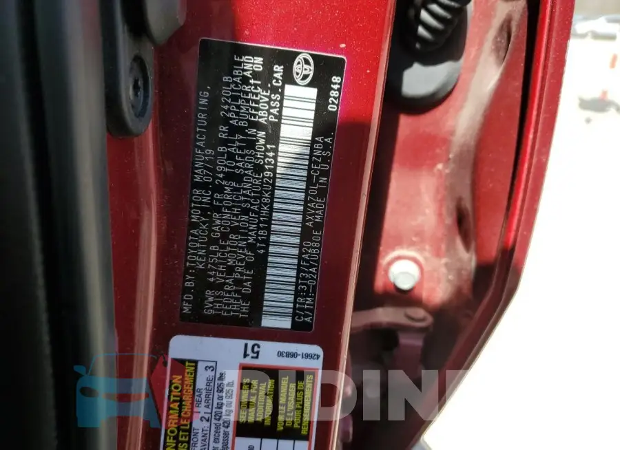 4T1B11HK8KU291341 Photo# 12