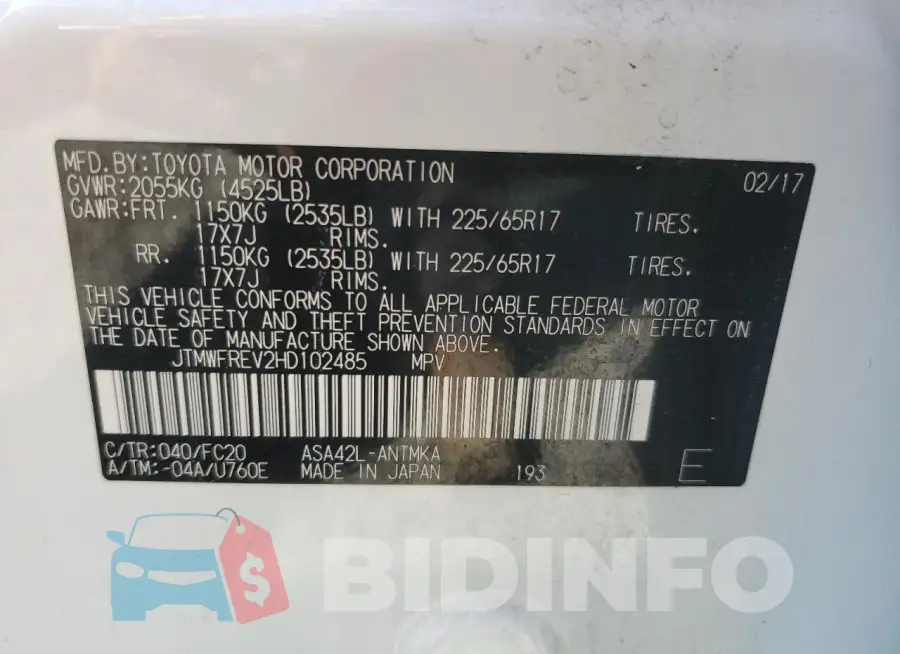JTMWFREV2HD102485 Photo# 13
