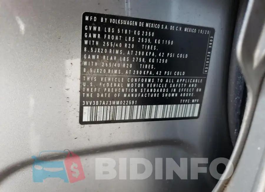 3VV3B7AX3MM022591 Photo# 12