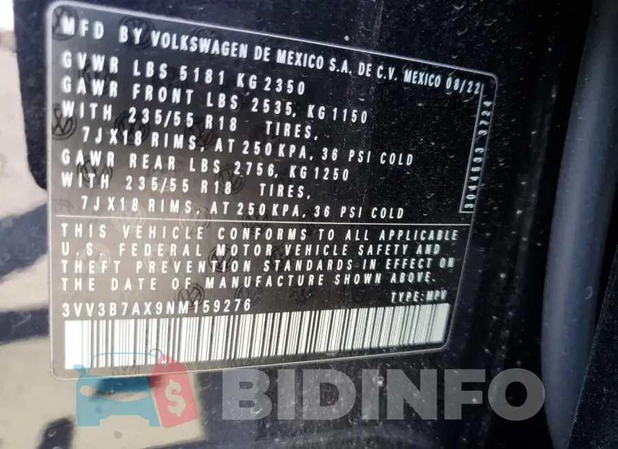 3VV3B7AX9NM159276 Photo# 13