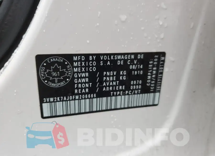 3VW2K7AJ0FM206666 Photo# 12
