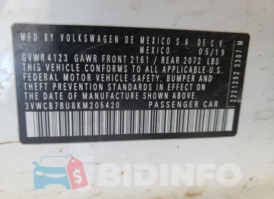3VWCB7BU8KM205420 Photo# 13
