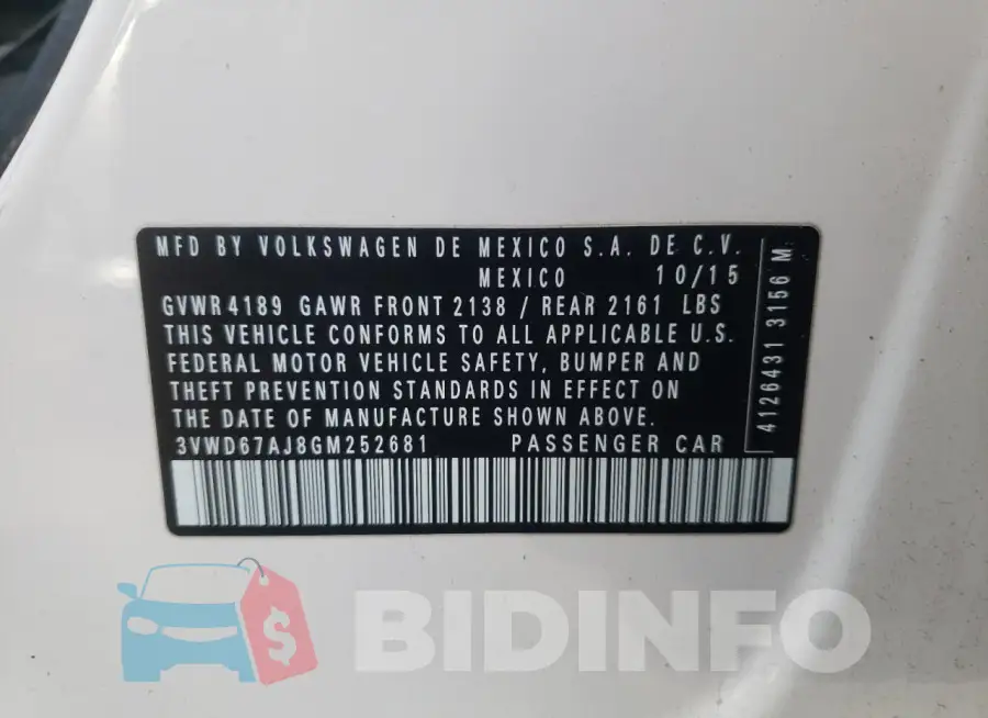 3VWD67AJ8GM252681 Photo# 13