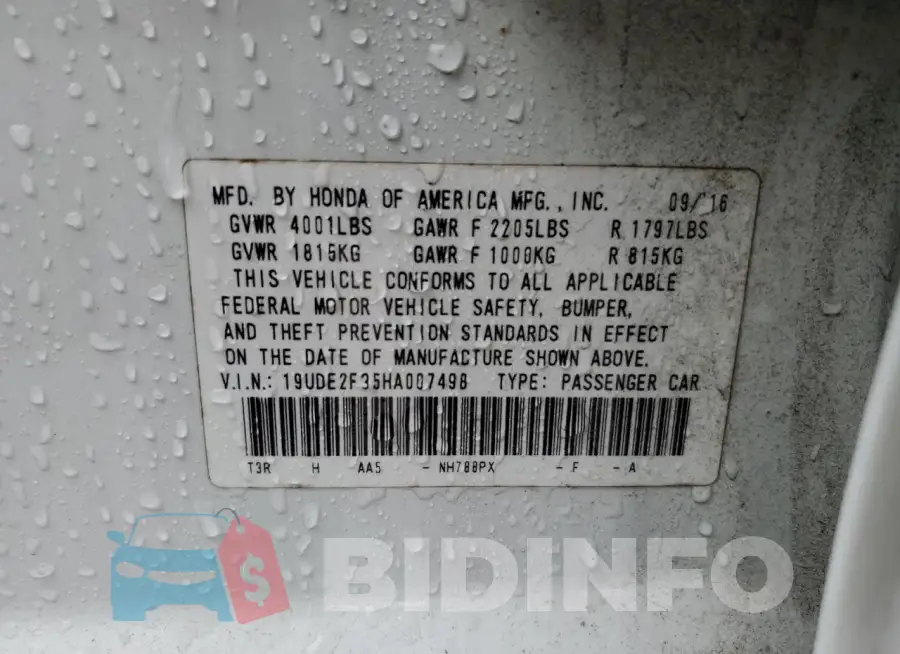 19UDE2F35HA007498 Photo# 12