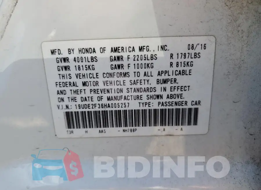 19UDE2F36HA005257 Photo# 13
