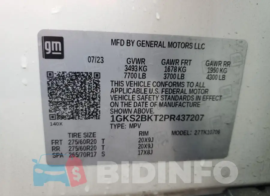 1GKS2BKT2PR437207 Photo# 14