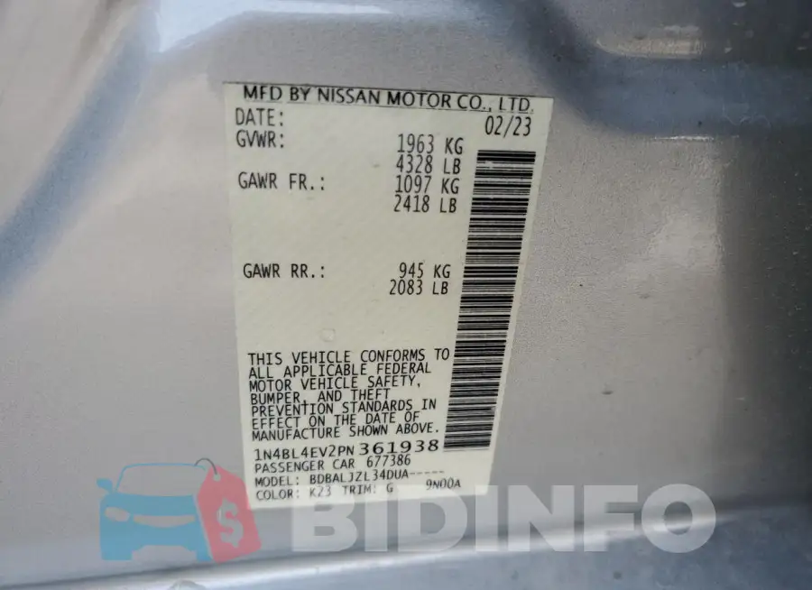 1N4BL4EV2PN361938 Photo# 13