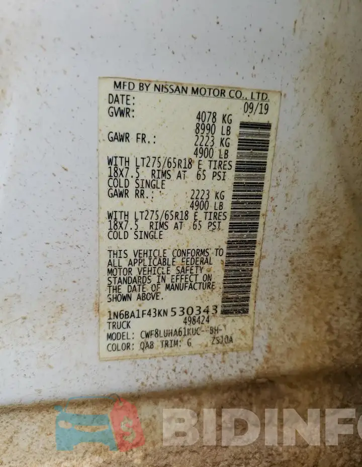 1N6BA1F43KN530343 Photo# 12