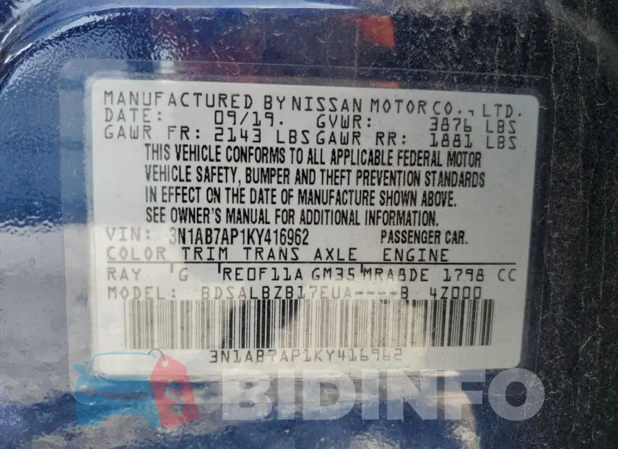 3N1AB7AP1KY416962 Photo# 12
