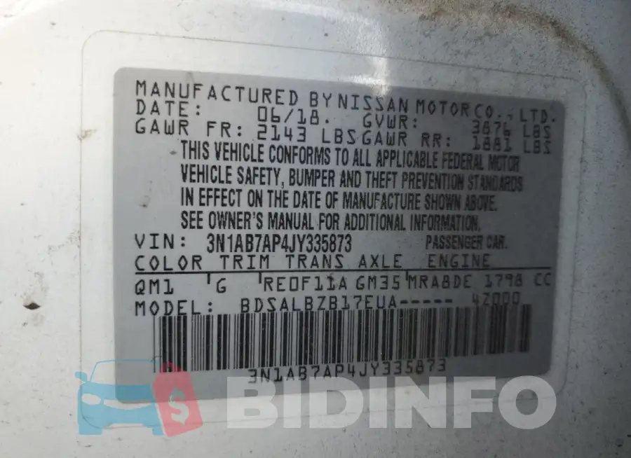 3N1AB7AP4JY335873 Photo# 12
