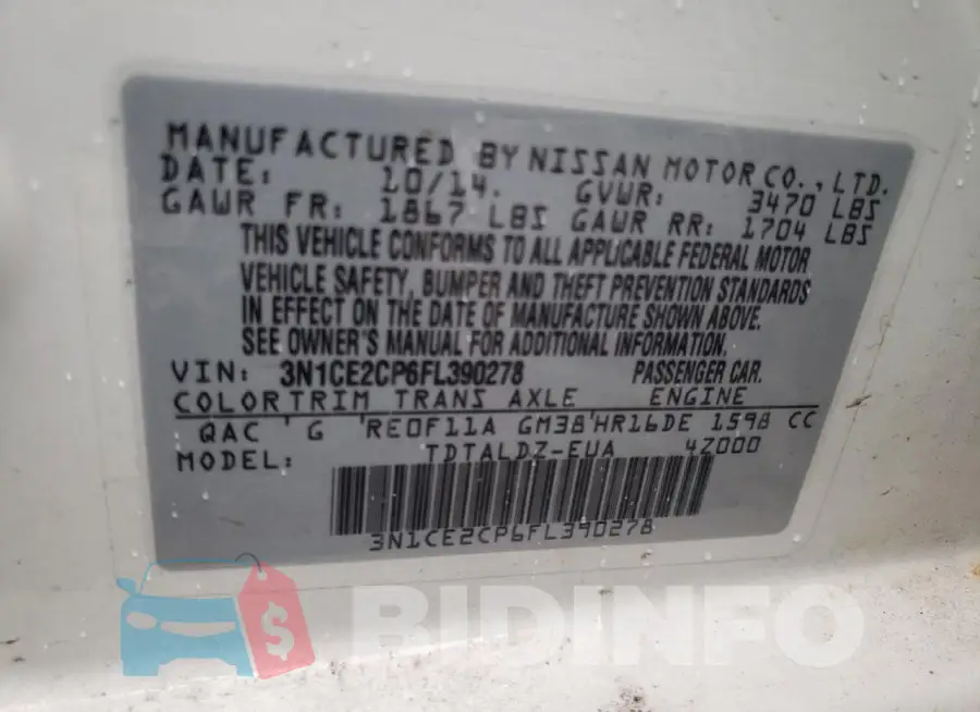 3N1CE2CP6FL390278 Photo# 12