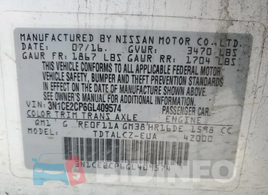 3N1CE2CP6GL409574 Photo# 12