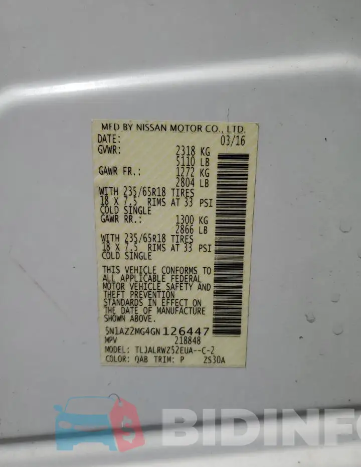 5N1AZ2MG4GN126447 Photo# 13