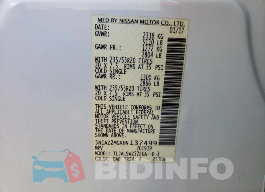 5N1AZ2MGXHN137499 Photo# 13
