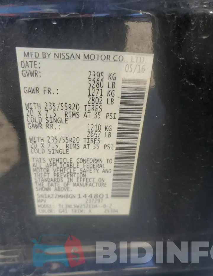 5N1AZ2MH8GN144801 Photo# 12