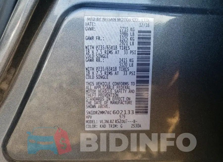 5N1DR2MM7KC602133 Photo# 14