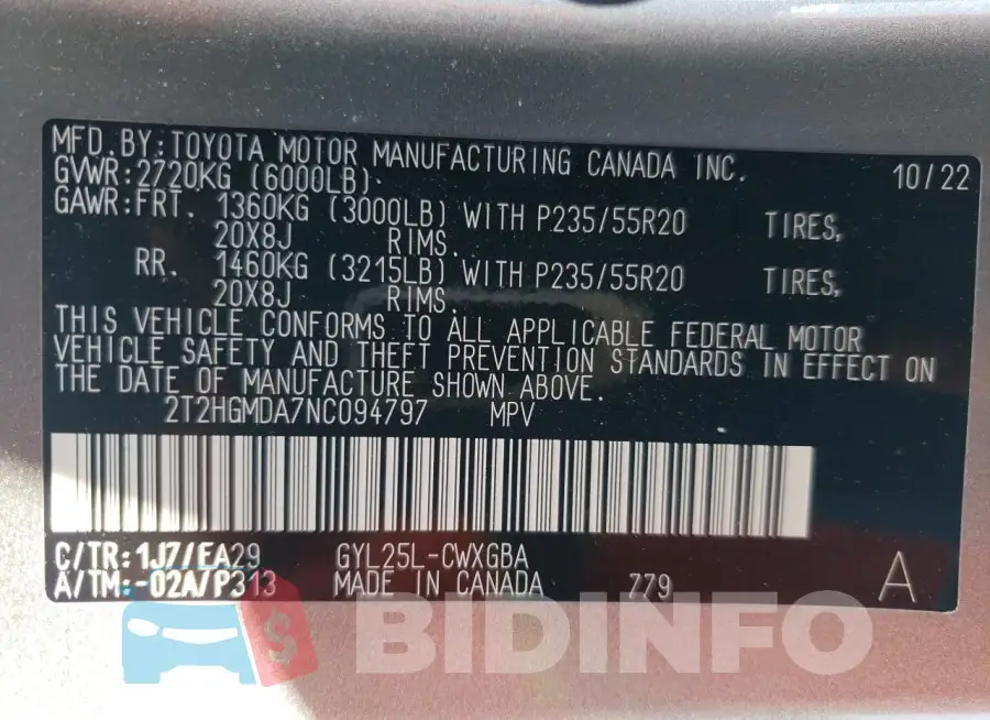 2T2HGMDA7NC094797 Photo# 12
