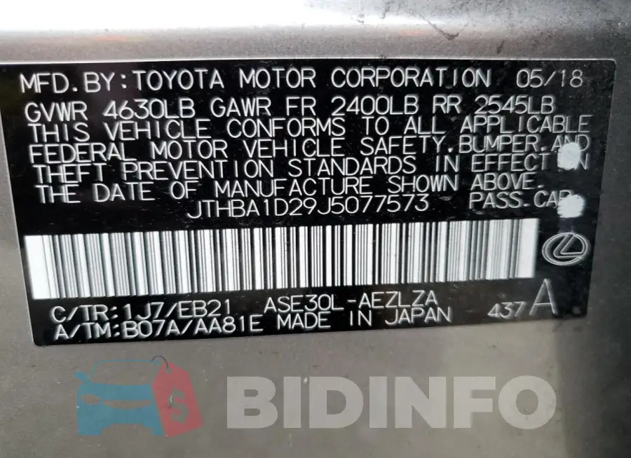 JTHBA1D29J5077573 Photo# 13