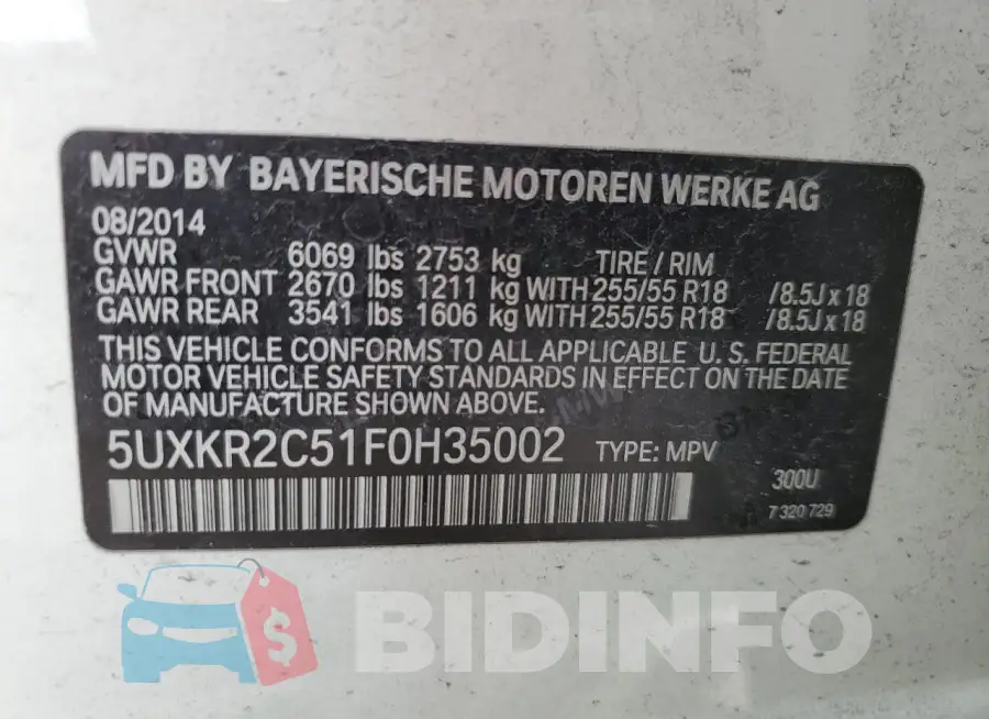 5UXKR2C51F0H35002 Photo# 14