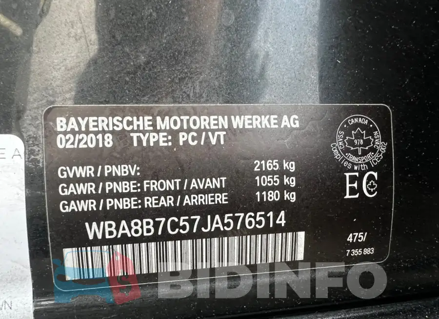 WBA8B7C57JA576514 Photo# 10