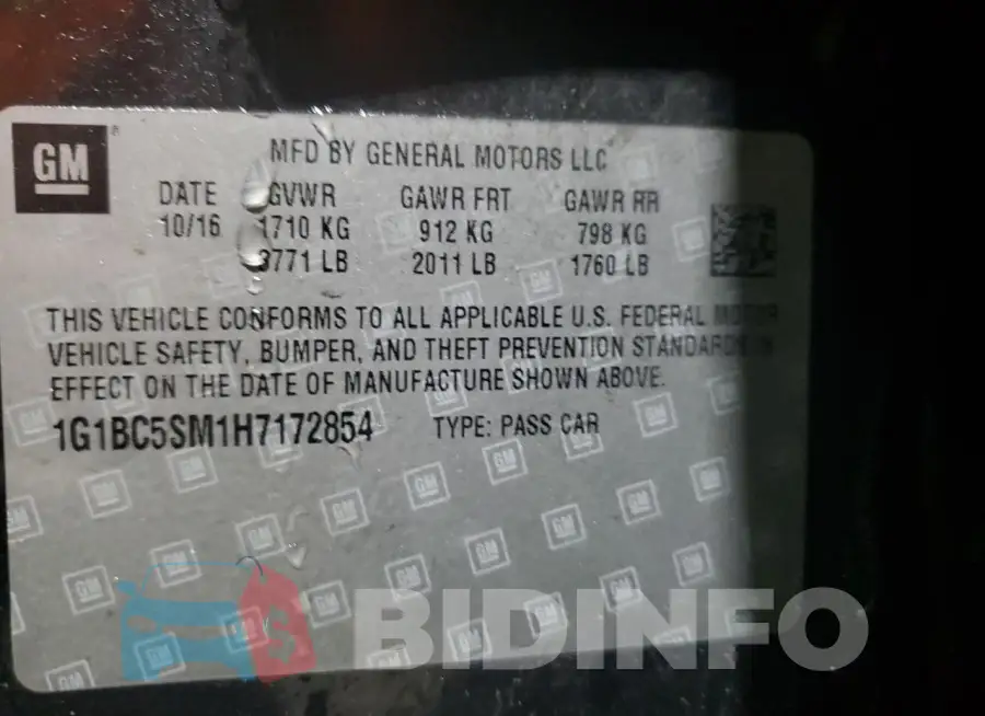 1G1BC5SM1H7172854 Photo# 12