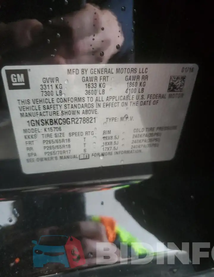 1GNSKBKC9GR278821 Photo# 13