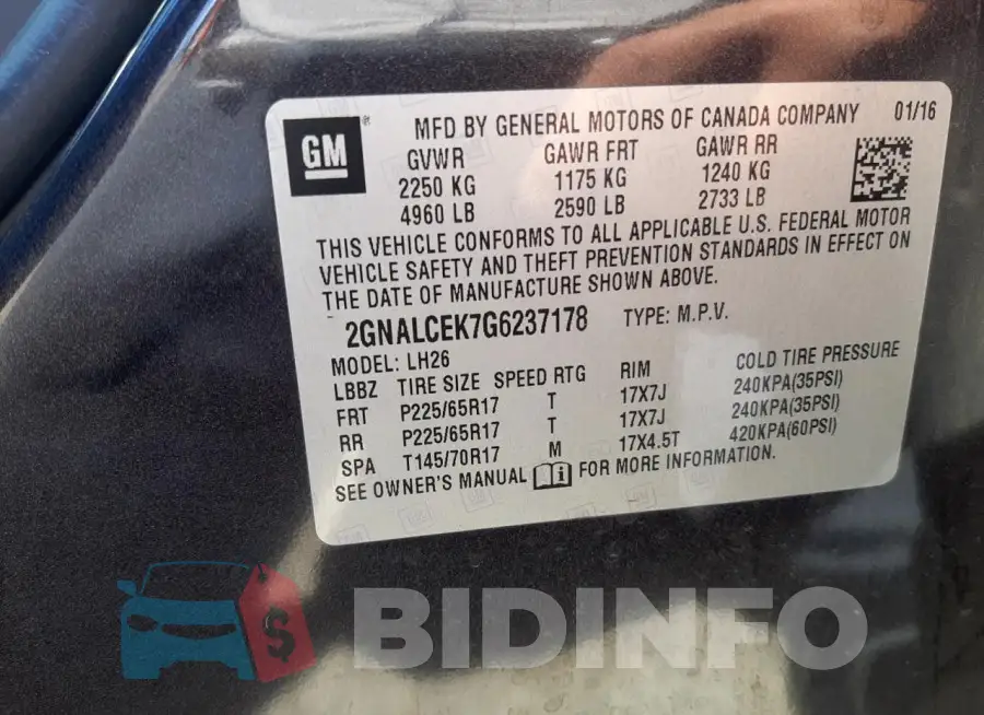 2GNALCEK7G6237178 Photo# 12