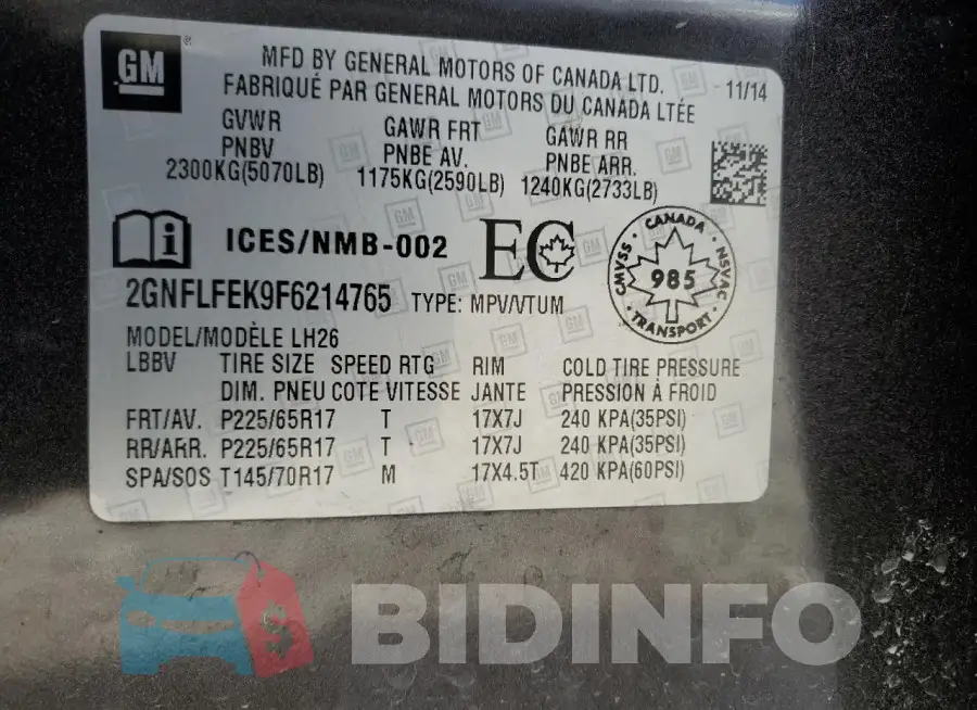 2GNFLFEK9F6214765 Photo# 12