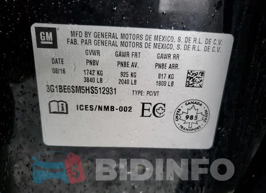 3G1BE6SM5HS512931 Photo# 12