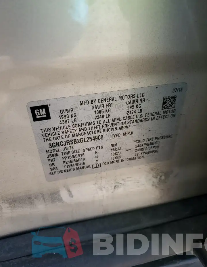 3GNCJRSB2GL254908 Photo# 13
