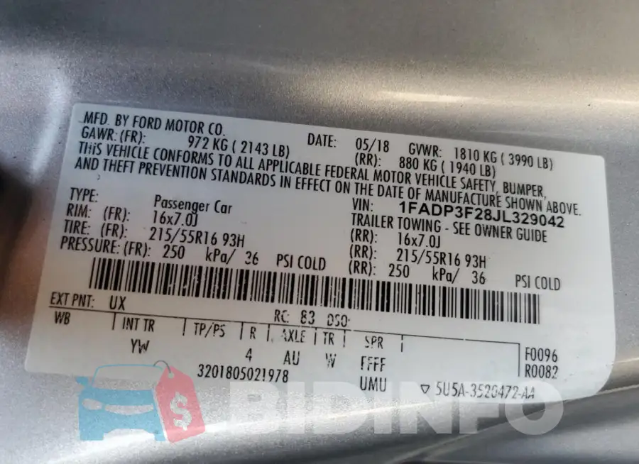 1FADP3F28JL329042 Photo# 13