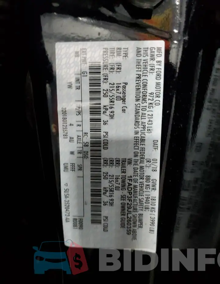 1FADP3F29JL260359 Photo# 12