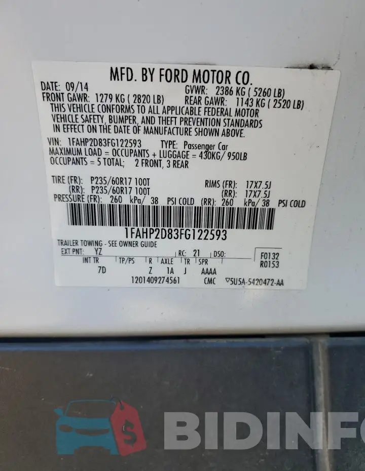1FAHP2D83FG122593 Photo# 12
