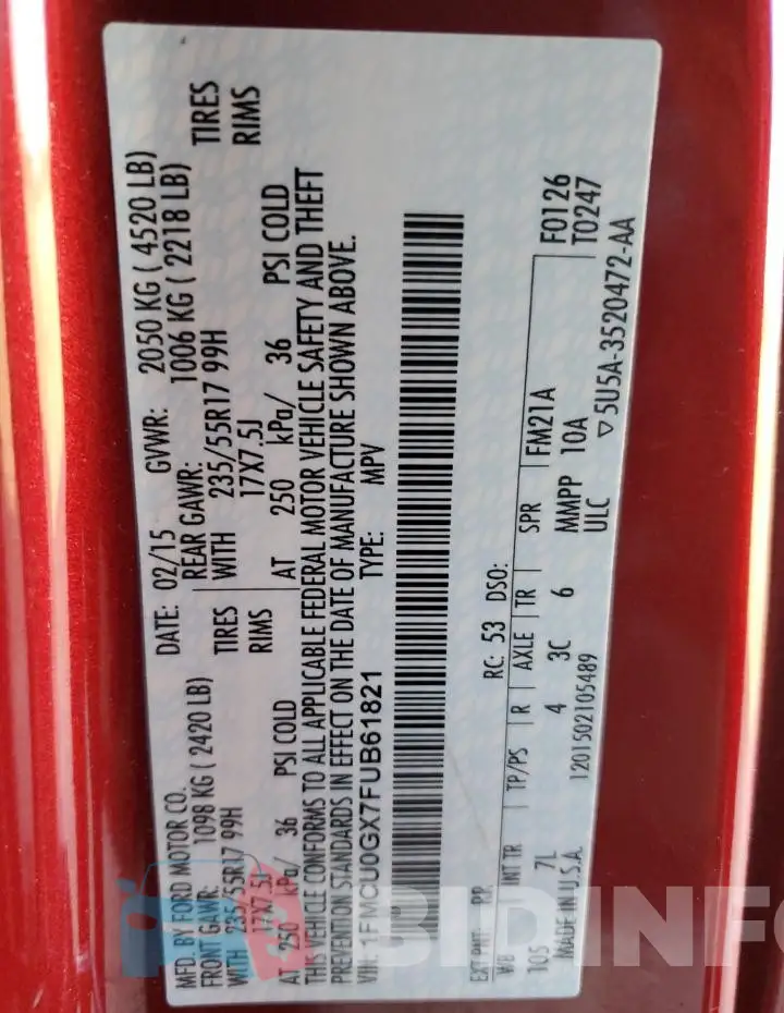 1FMCU0GX7FUB61821 Photo# 12