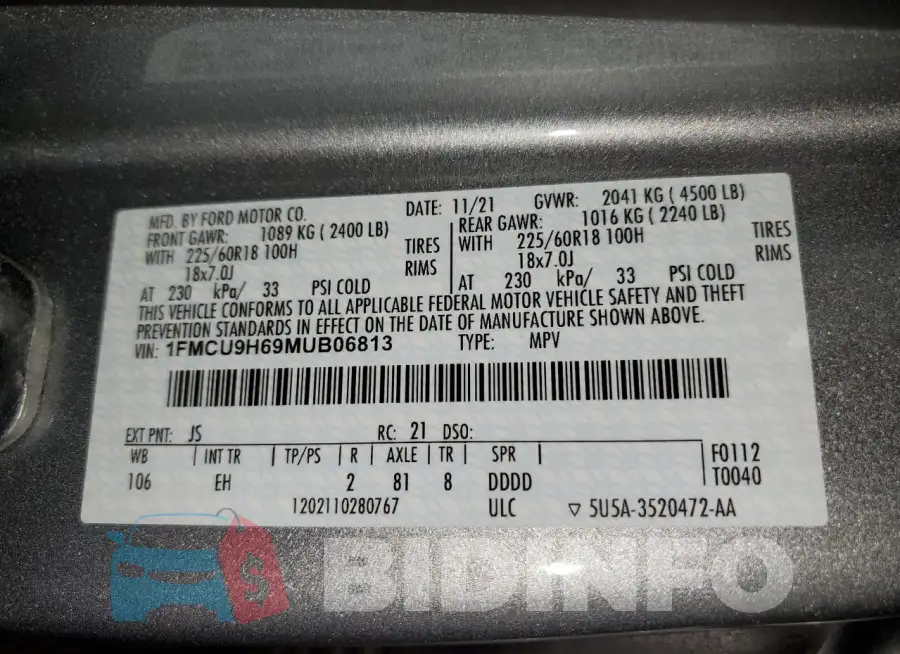 1FMCU9H69MUB06813 Photo# 13