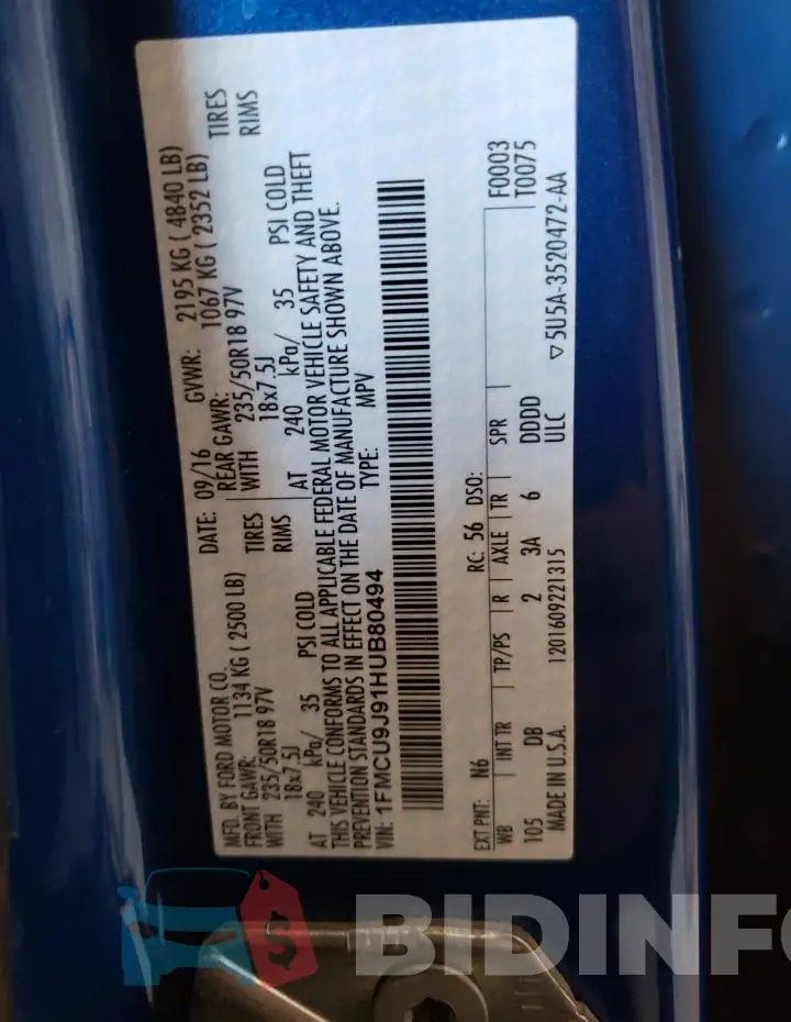 1FMCU9J91HUB80494 Photo# 13