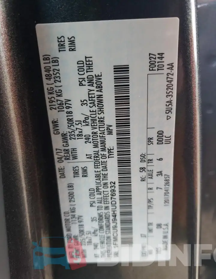1FMCU9J94HUD76932 Photo# 13