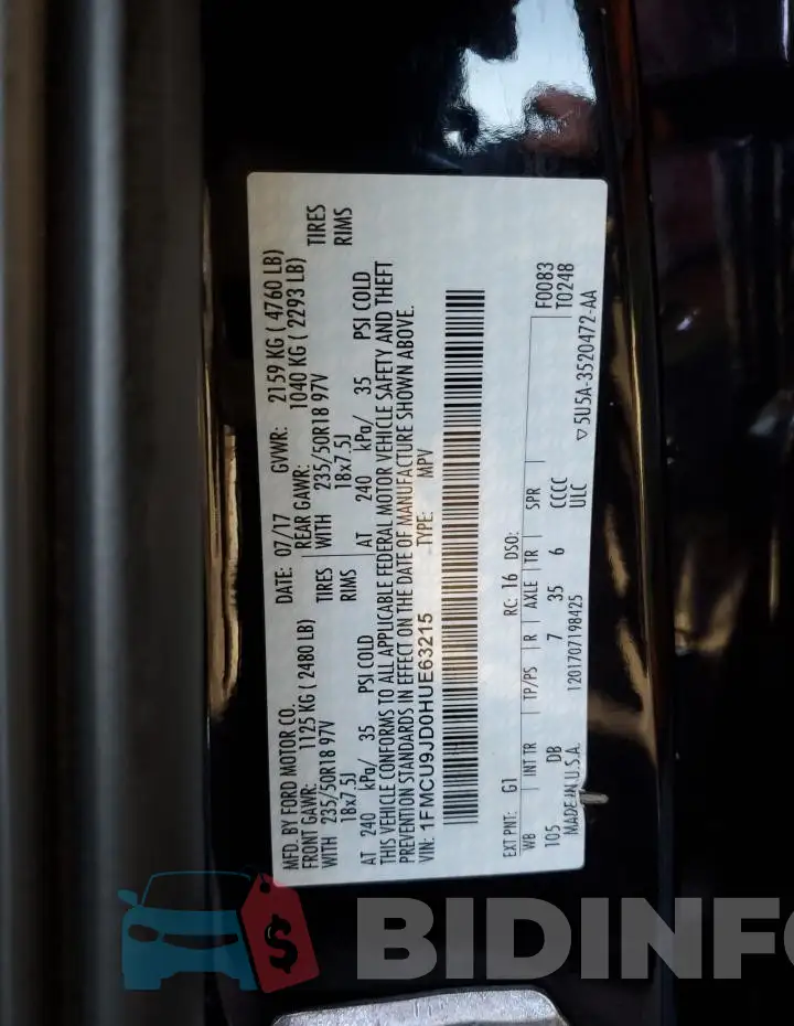 1FMCU9JD0HUE63215 Photo# 13