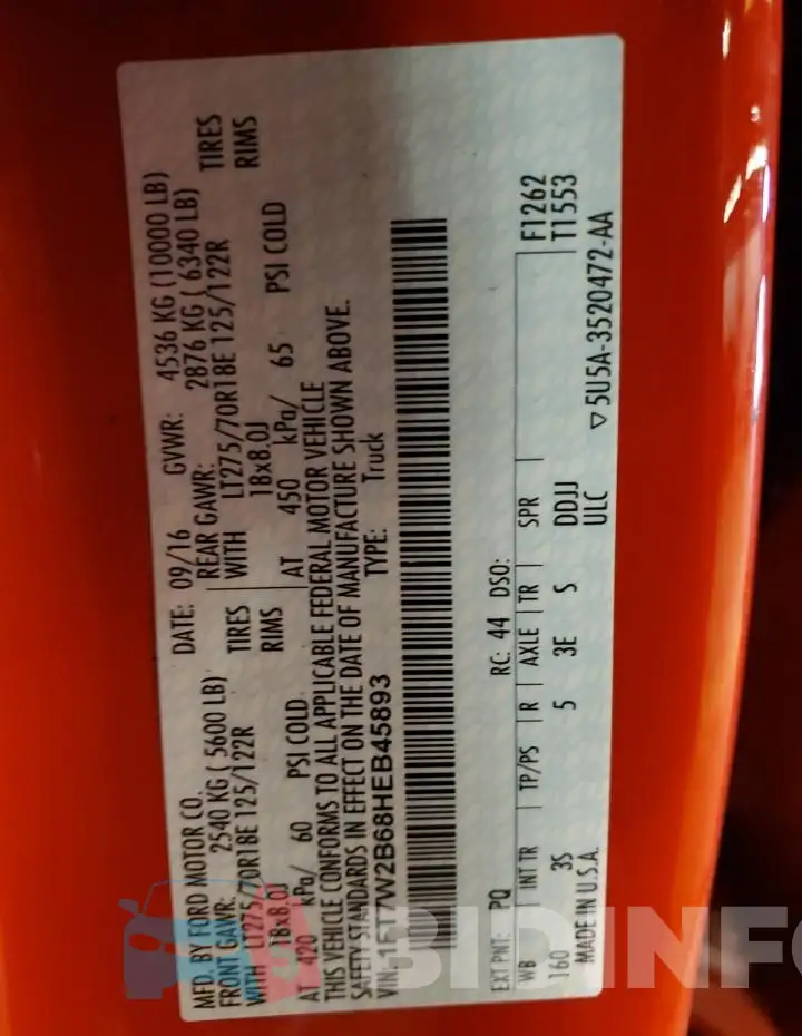 1FT7W2B68HEB45893 Photo# 12